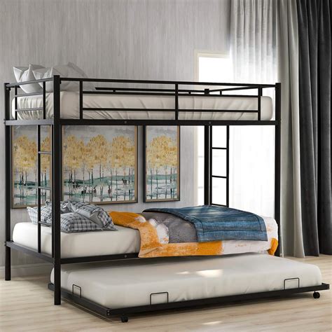 Merax Metal Bunk Bed With Trundle Twin Over Twin Bunk Bed With Safety