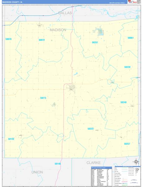Madison County Ia Zip Code Wall Map Basic Style By Marketmaps Mapsales