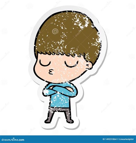 Distressed Sticker Of A Cartoon Calm Boy Stock Vector Illustration Of