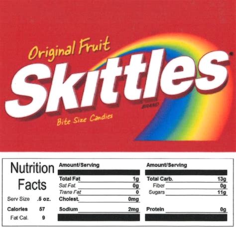 Skittles Product Label With Nutrition Information Gumball Machine