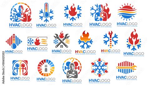 A Set Of Hvac Logo Design Heating Ventilation And Air Conditioning