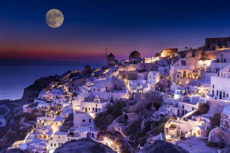 Santorini Greece At Night Full Moon Most Beautiful On Earth Must