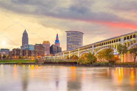 View Of Downtown Cleveland Skyline Featuring Architecture Blue And