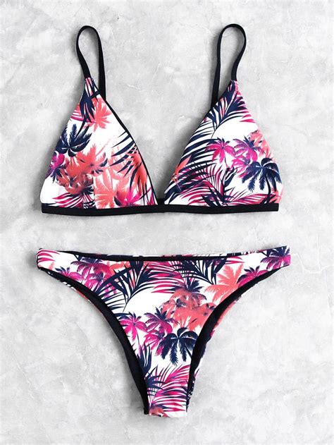 Palm Tree Print Triangle Bikini Set Bikinis Bathing Suits Swimsuits