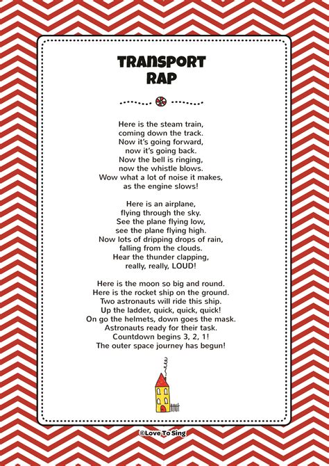 This list of new poems is composed of the works of modern poets on poetrysoup. Transport Rap | Kids Video Song with FREE Lyrics & Activities!