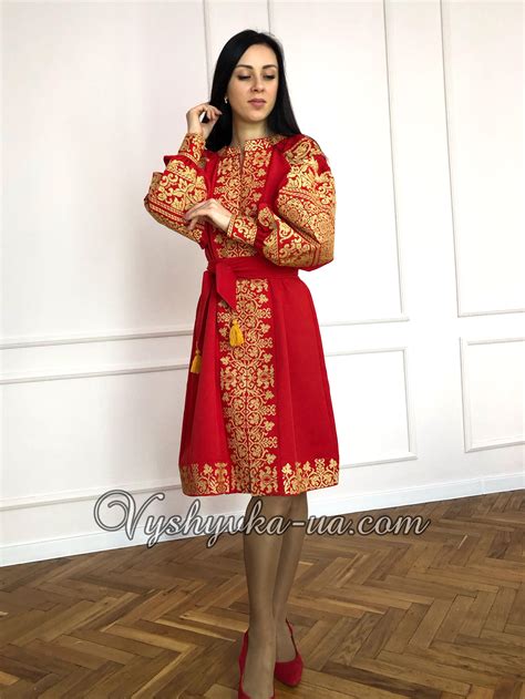 Buy Embroidery Embroidered Boho Dress Red Gold