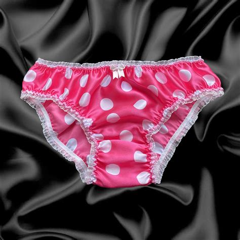 Hot Pink Satin Polkadot Frilly Sissy Panties Bikini Knicker Briefs Size