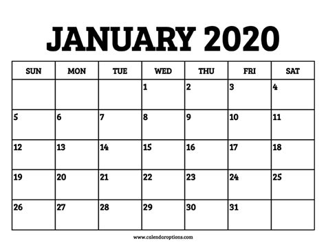 Print Blank Calendar January 2020 Print Calendar Blan
