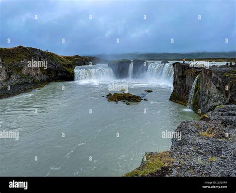 Beautifulaerial View Of The Massive Godafoss Waterfall In Iceland La