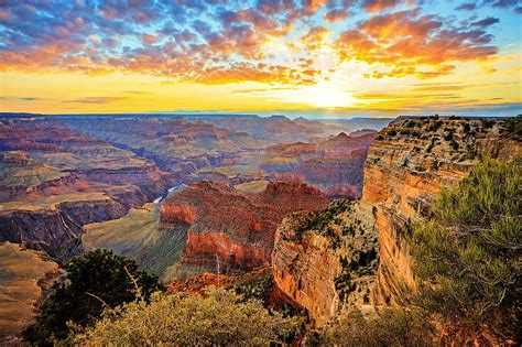 Grand Canyon Usa Mountains National Park Morning Sunrise Clouds