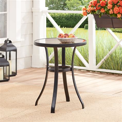 Mainstays Heritage Park Round Glass Top Outdoor Patio Side Table Black Walmart Com