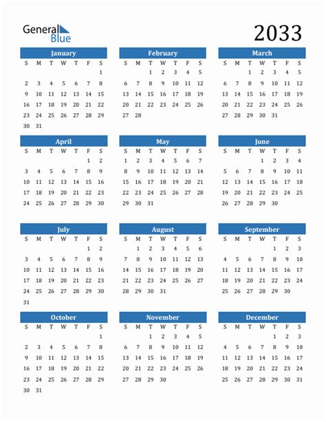 Free 2033 Calendars In Pdf Word Excel