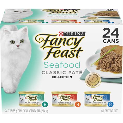 They are available in three flavors but these two seem to be most popular online. Fancy Feast Seafood Classic Pate Collection Cat Food 24 Pk ...