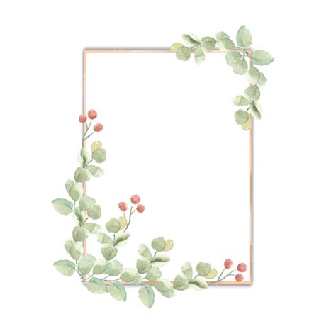 Romantic Eucalyptus Leaves And Cherry Watercolor Gold Frame Wedding