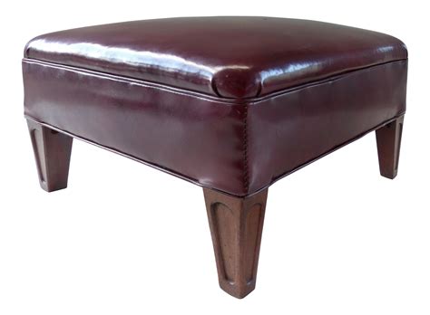 Burgundy Leather Footstool Ottoman Modernism