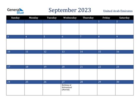 September 2023 Calendar With United Arab Emirates Holidays
