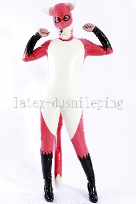 100 Latex Rubber Inflatable Fox Catsuit Suit Bodysuit Zentai Outfit Mask Costume Costume Play