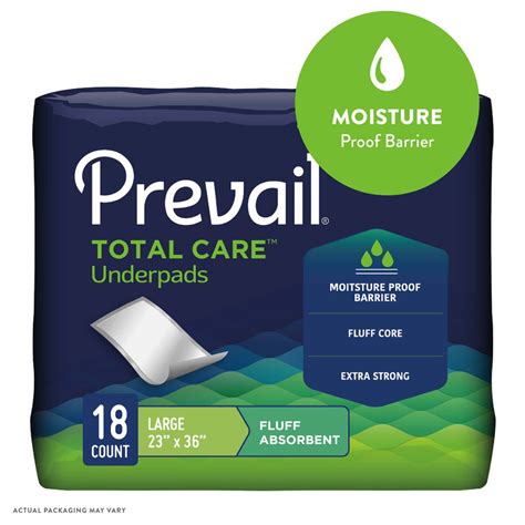 Prevail Total Care Underpads Light Absorbency Fluff Core Disposable