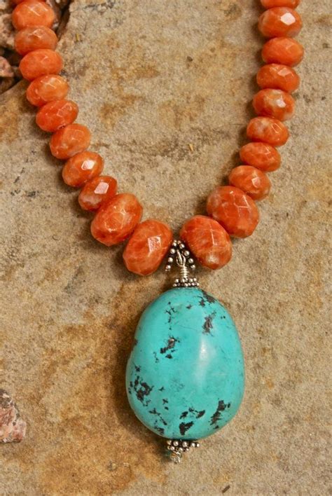 Faceted Coral Turquoise Pendant Silver Necklace By AriadneDreams 109