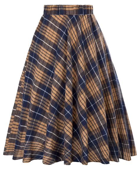 Elastic Waist Skirts Womens Vintage Fashion Classic Classy Grid Pattern