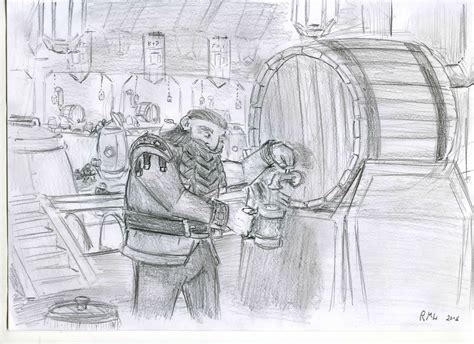 Dwarven Brewery Scene Art Dwarf Male Sketch