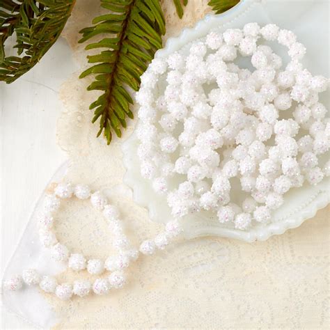Miniature White Iridescent Glitter Snowball Garland Christmas