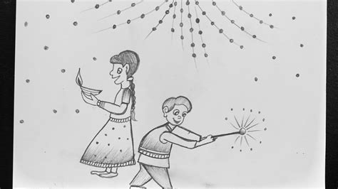 How To Draw Diwali Scene Diwali Celebration Pencil Drawing Diwali