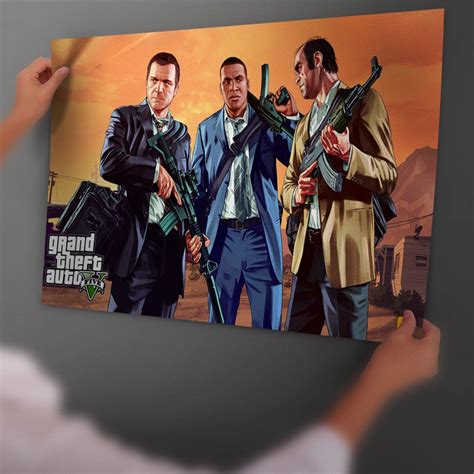 Wall Art Picture Grand Theft Auto V Game Art Poster And Print Back Glue