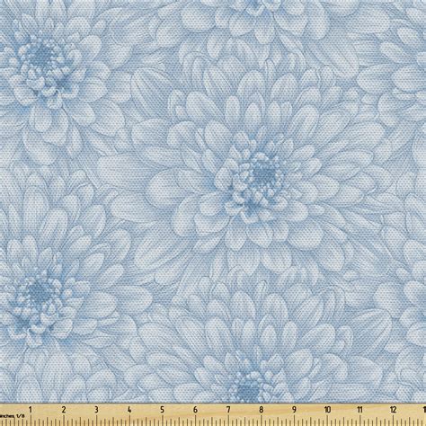 Dahlia Flower Fabric By The Yard Retro Style Monochrome Pastel Water