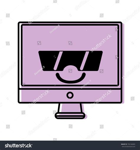 Color Happy Computer Screen Kawaii With Royalty Free Stock Vector
