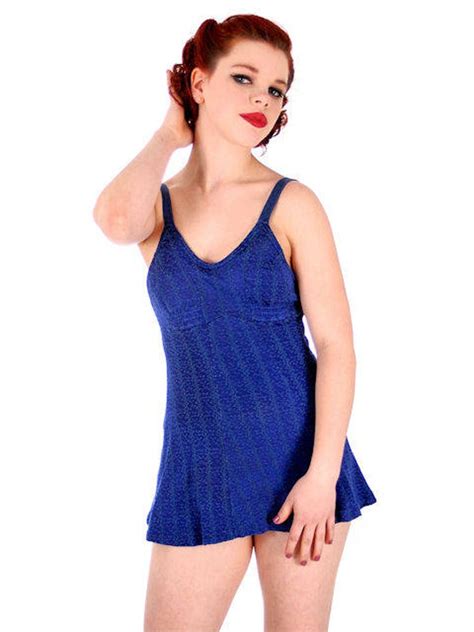 Vintage Womens Swimsuit Bathing Suit Royal Blue Textured Etsy