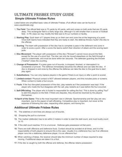Ultimate Frisbee Study Guide