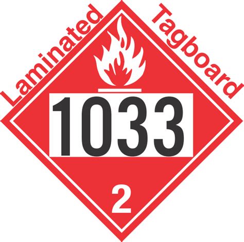 Flammable Gas Class 2 1 UN1033 Tagboard DOT Placard