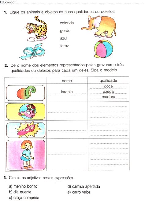 Atividades Substantivos E Adjetivos 3 Ano Fundamental