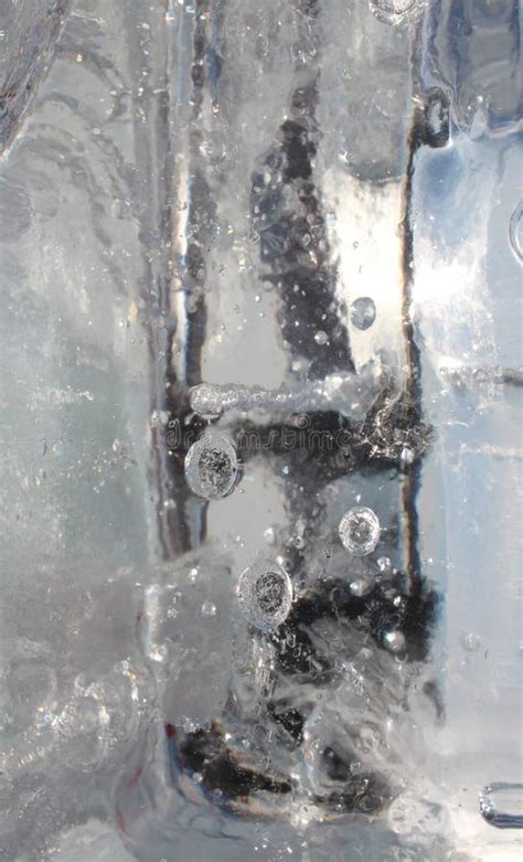 Air Bubbles In Ice Frozen Background With Clear Glass Stock Image