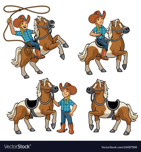 Cowgirl And Horse Set Royalty Free Vector Image