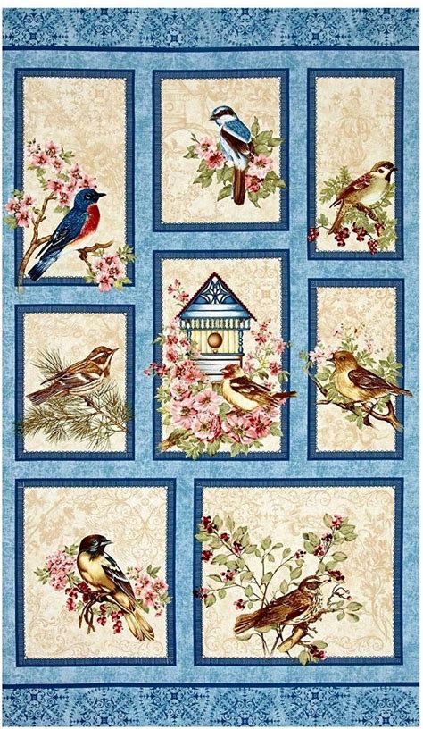 Cotton Quilt Fabric Panel Birds Of A Feather Beautiful Bird House