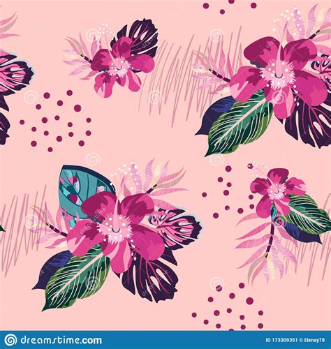 Seamless Hibiscus Tropic Flower Pattern Hawaiian Floral Print Stock