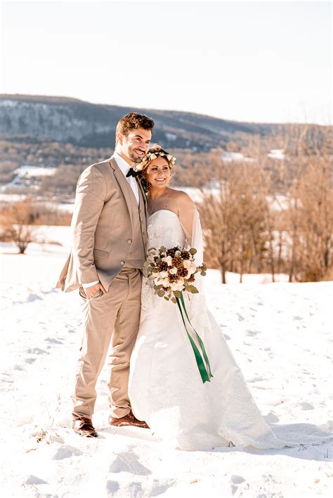 Rustic Green White Winter Wedding At A Barn In The Snow