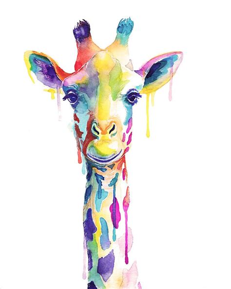 Colorful Giraffe Watercolor Print Wild Animals Wall Art Watercolor
