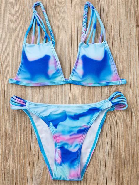 Spaghetti Strap Tie Dye Print Bikini Set Print Swimwear Bikini