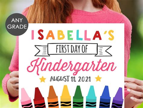 Editable First Day Of School Sign 1st Day Of Kindergarten Etsy