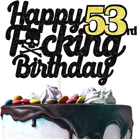 Buy Aerzetix Happy 53rd Birthday Cake Topper Black Gold Glitter Funny Birthday 53 Years Old Bday