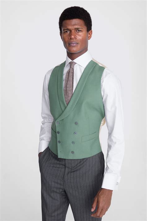 Moss Bros Covent Garden Tailored Fit Green Double Breasted Waistcoat