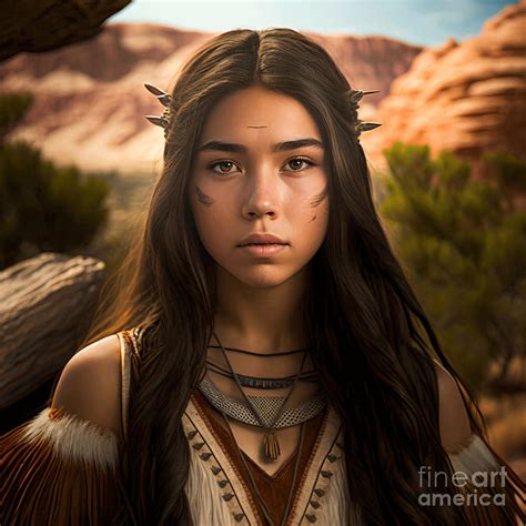Set Of Young Beautiful Native American Women With Traditional Handmade