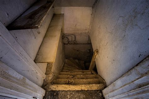 Wooden Stairs To The Scary Dark Basement Stock Photo Download Image