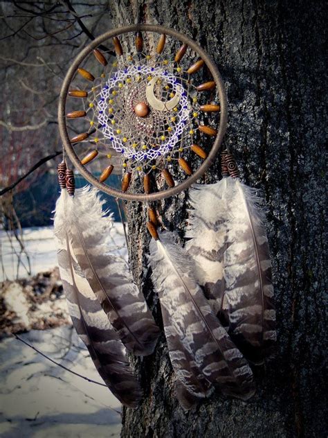 Wolfs Moon Dream Catcher With Owl Feathers By Dreamsdimension