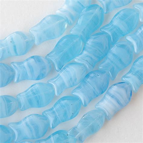 Glass Fish Beads Light Blue And White 12 Funkyprettybeads