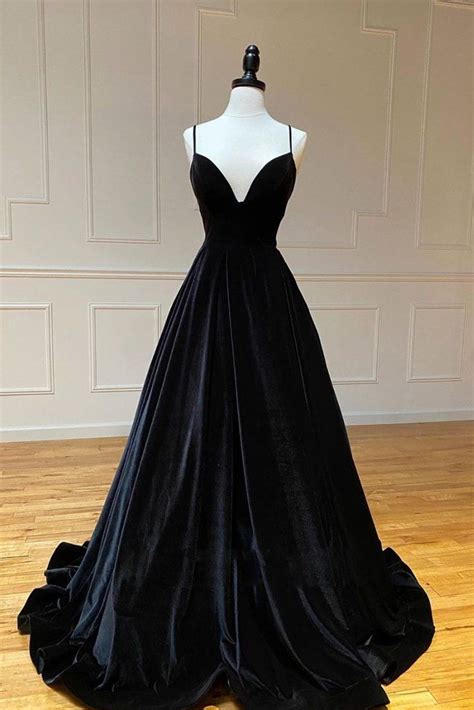 Black V Neck Long Prom Dress Black Evening Dress A Line Prom Dresses
