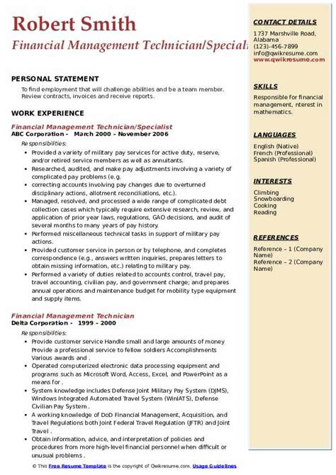 Analyzing financial information and other key metrics trends to understand drivers of financial results, and clearly documenting the results of analysis. Financial Management Technician Resume Samples | QwikResume